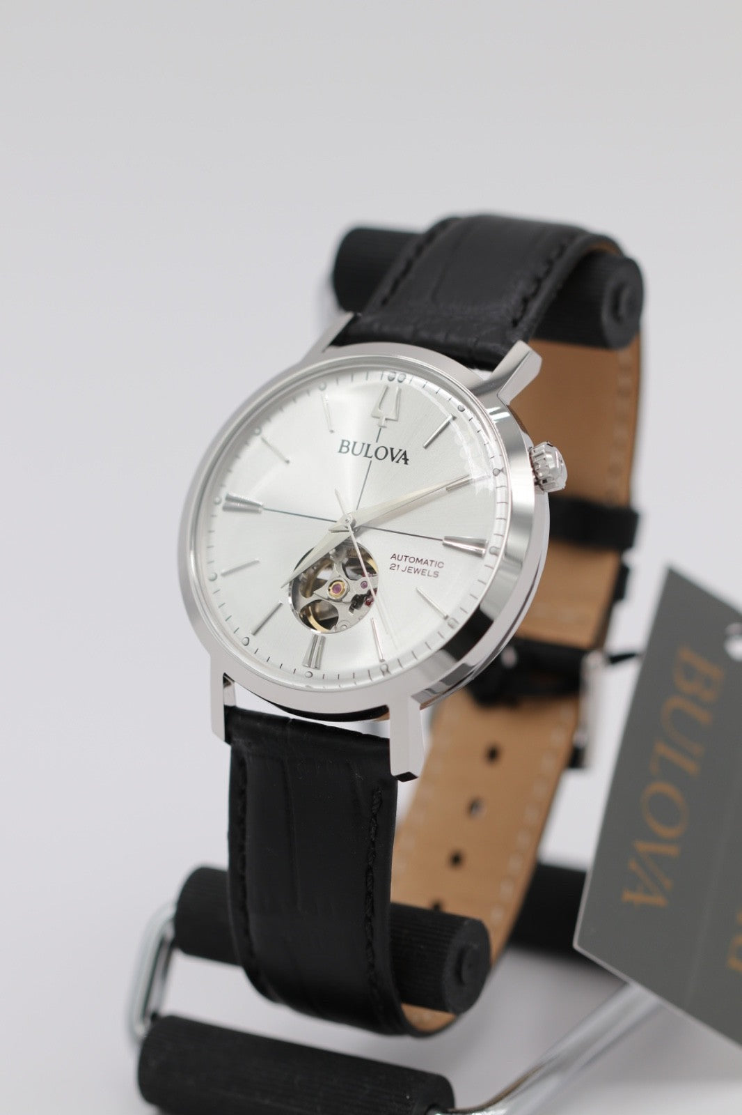 Bulova - Aerojet, Stainless Steel Black Leather Automatic Men's Watch - 96A315