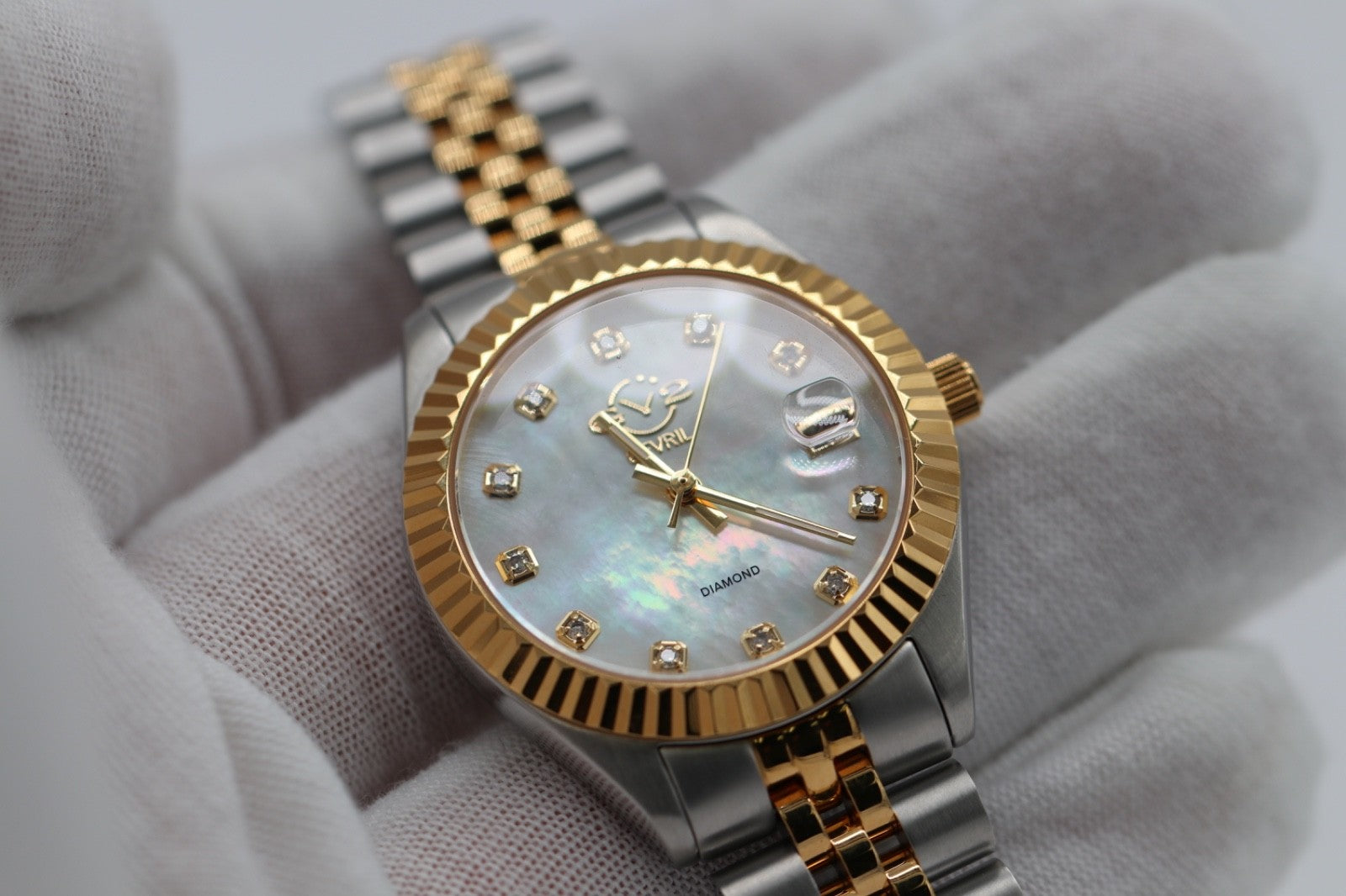 GV2 By Gevril Women's 12404 Naples Diamand White MOP Dial Two Tone Watch