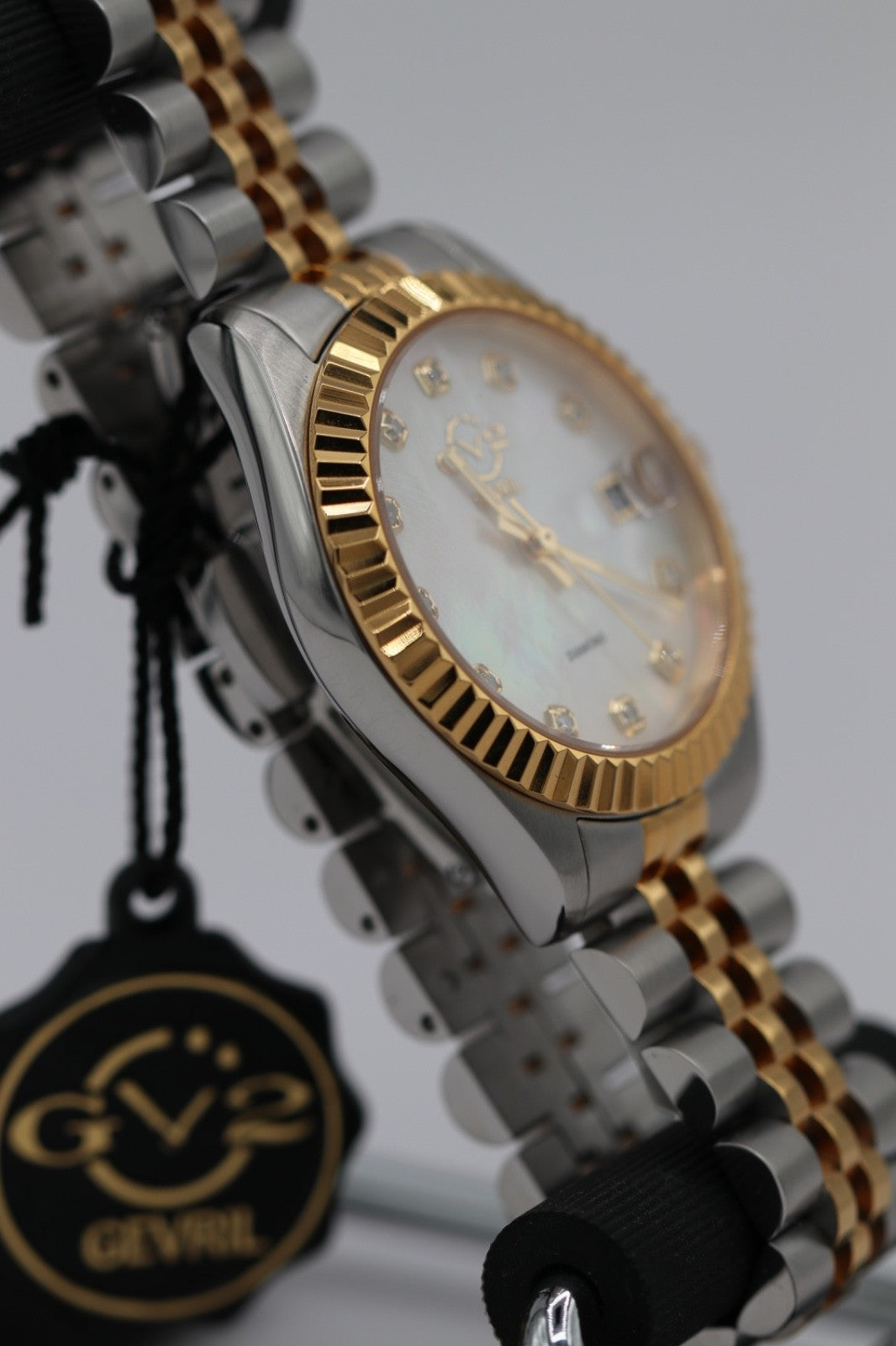 GV2 By Gevril Women's 12404 Naples Diamand White MOP Dial Two Tone Watch