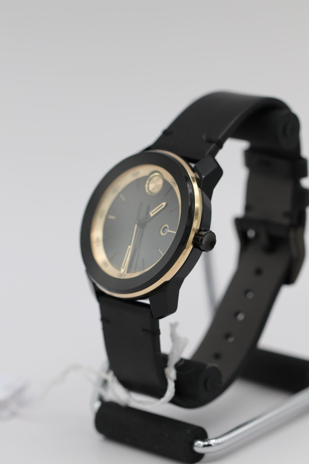 Movado Bold TR90 SWISS Quartz Black Dial Leather Strap Men's Watch 3601130
