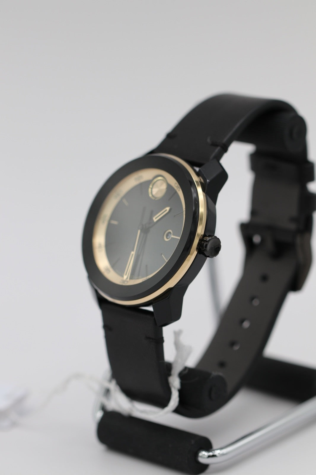 Movado Bold TR90 SWISS Quartz Black Dial Leather Strap Men's Watch 3601130