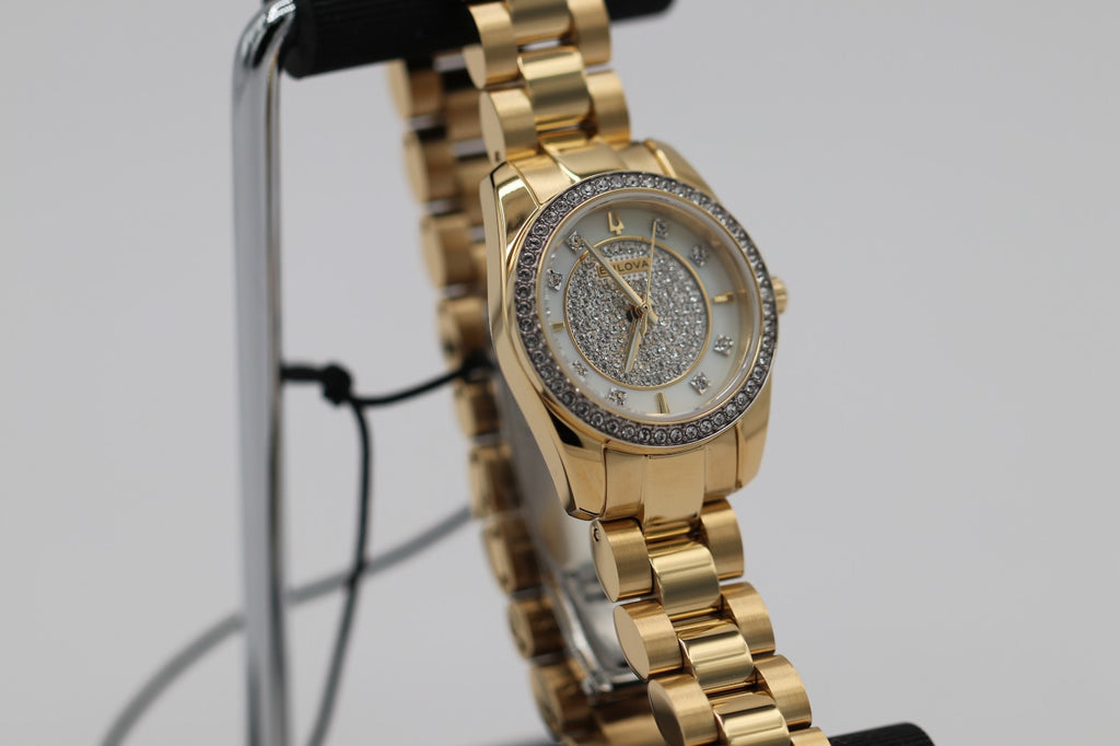 Bulova 98L315 Crystal Pave Gold-Tone Women's Dress Watch - MSRP $249