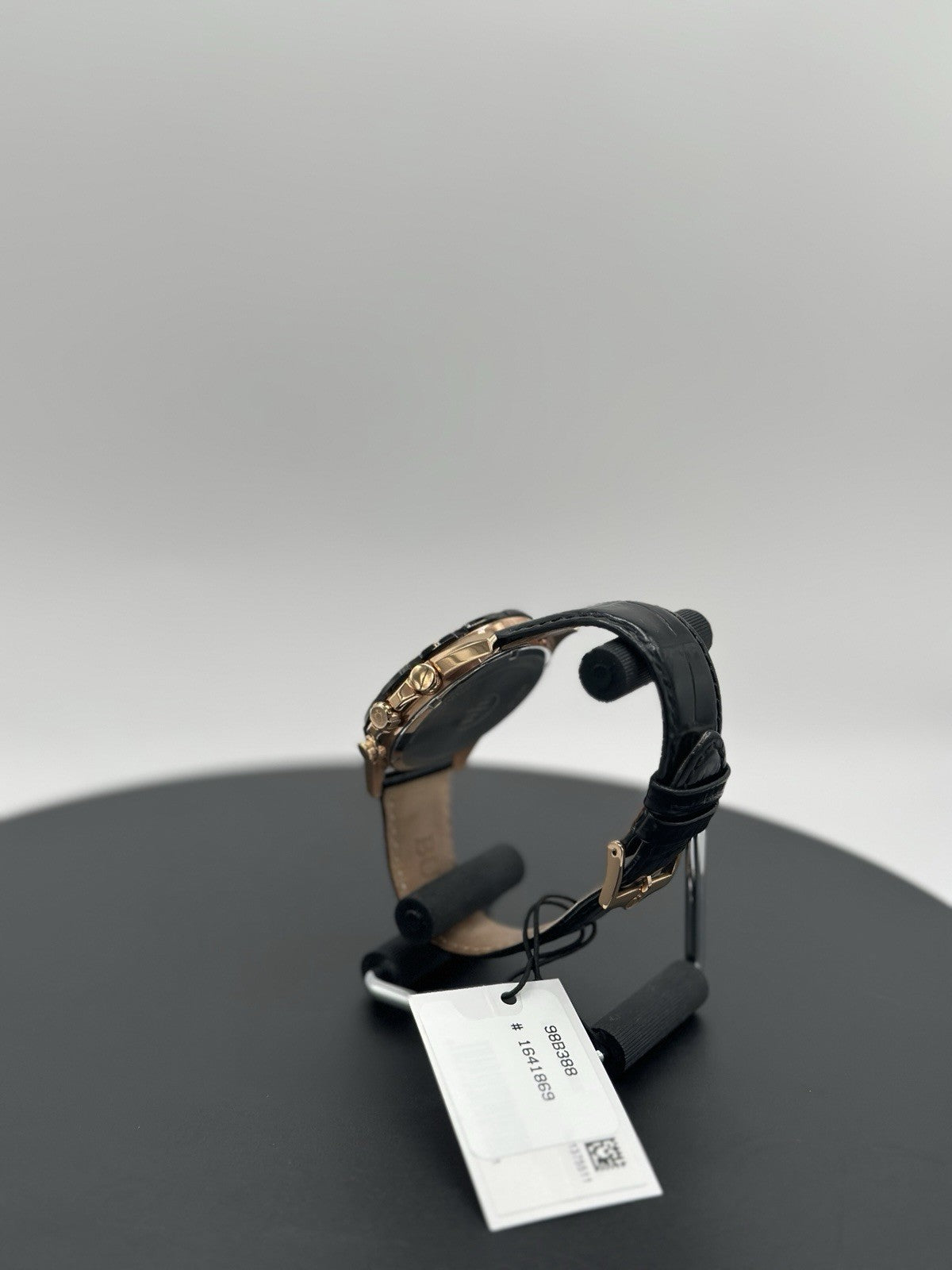 Bulova 98B388 39mm Rose Gold-Tone Stainless Steel Case with Black Leather Strap