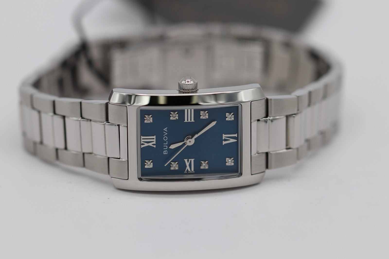 Bulova Classic Blue Abalone Diamond Ladies Tank Watch 96P262 Stainless Quartz