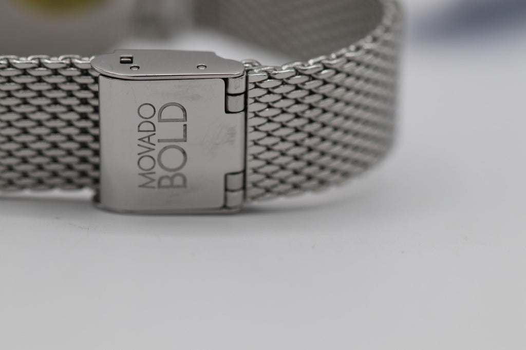 Movado Bold 3600840 Shimmer Silver Dial Mesh Band Crystal Accented Ladies Watch