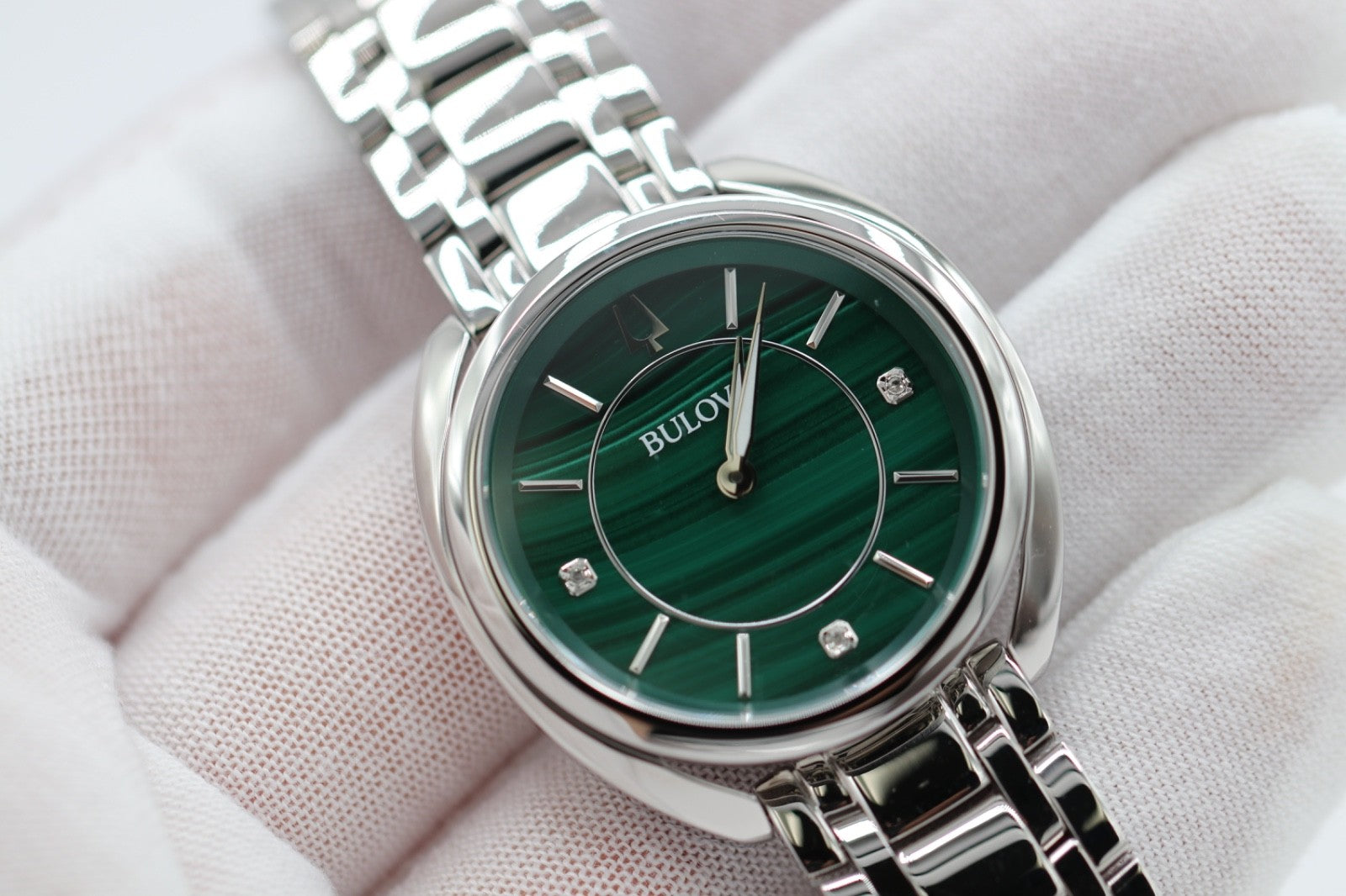 Bulova 96P256  Classic Diamond Malachite Stainless Steel Quartz Ladies Watch