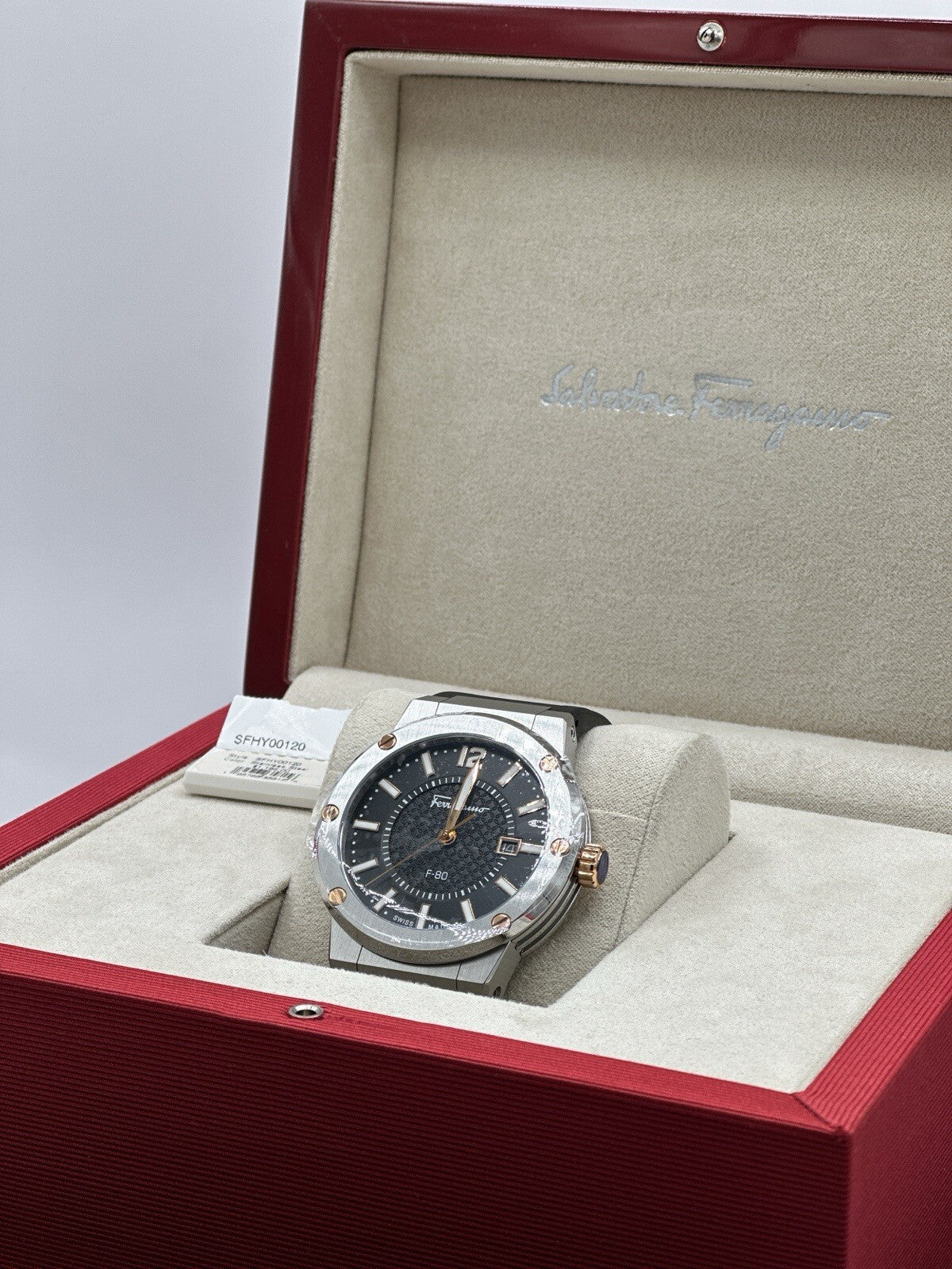 Salvatore Ferragamo F-80 44 mm Silver Stainless Steel with Black Rubber $1,195