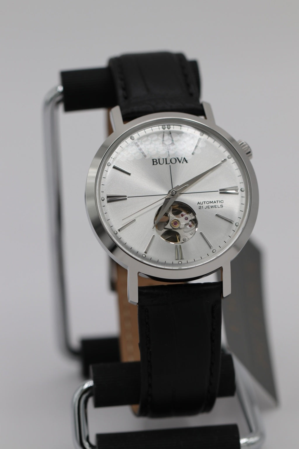 Bulova - Aerojet, Stainless Steel Black Leather Automatic Men's Watch - 96A315