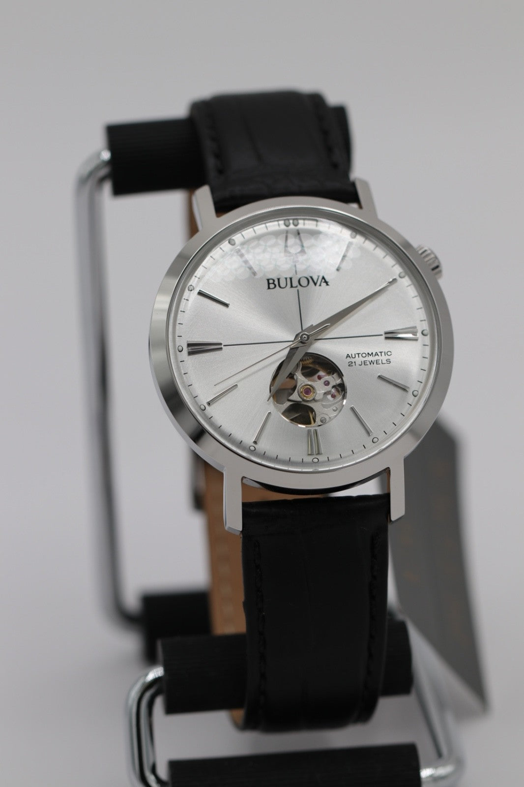 Bulova - Aerojet, Stainless Steel Black Leather Automatic Men's Watch - 96A315