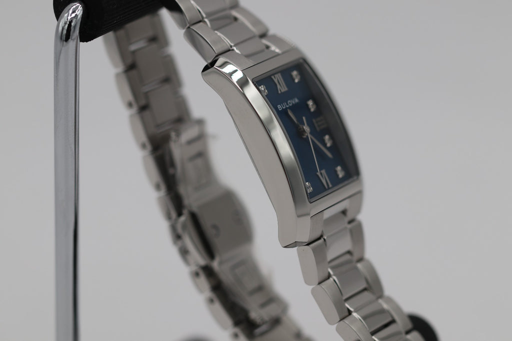 Bulova Classic Blue Abalone Diamond Ladies Tank Watch 96P262 Stainless Quartz