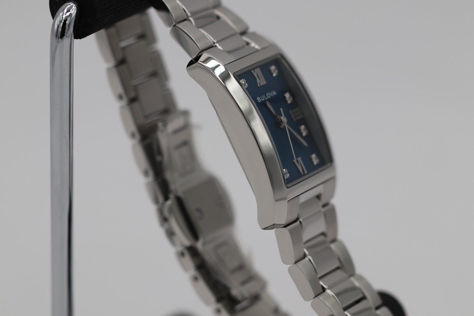 Bulova Classic Blue Abalone Diamond Ladies Tank Watch 96P262 Stainless Quartz