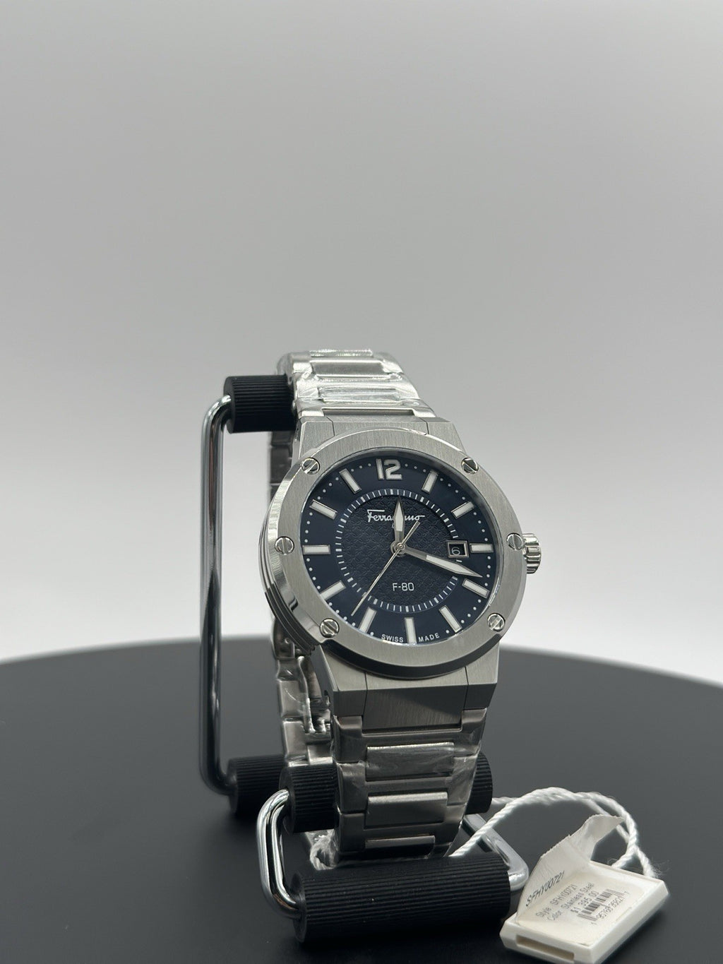 Ferragamo Mens F-80 Stainless Steel 44mm Bracelet Fashion Watch $1,395 Retail