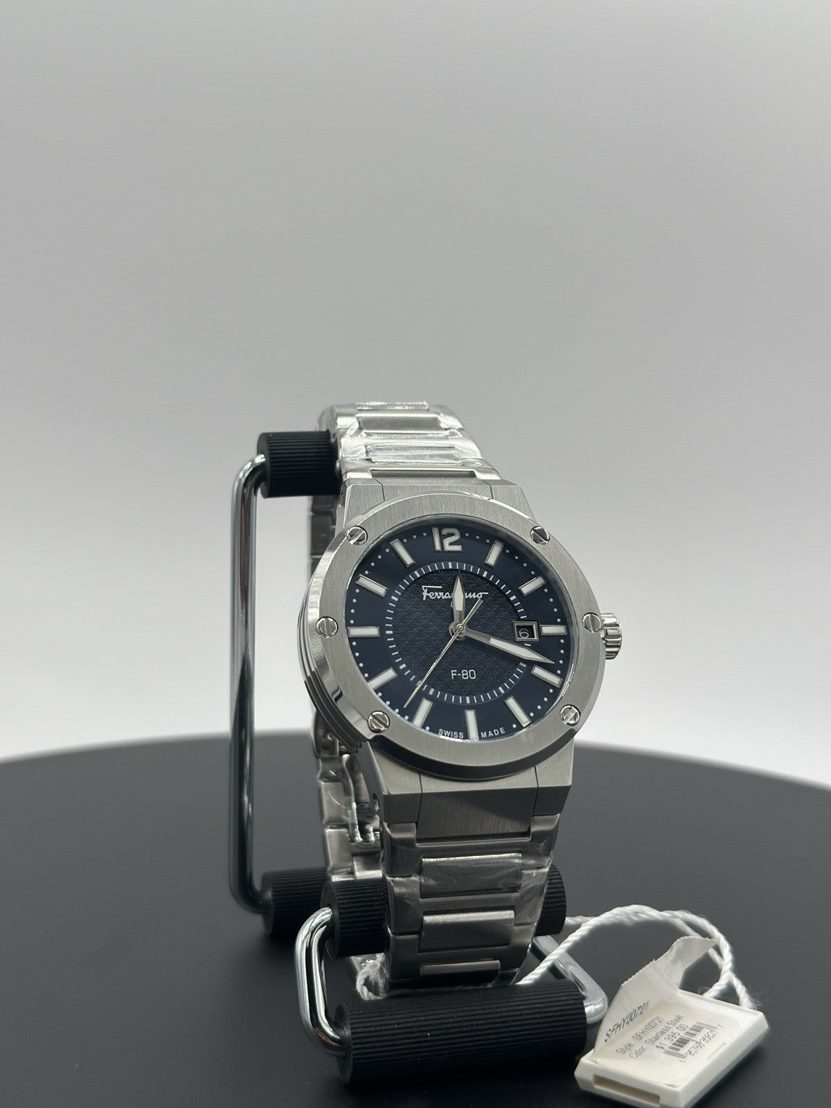 Ferragamo Mens F-80 Stainless Steel 44mm Bracelet Fashion Watch $1,395 Retail