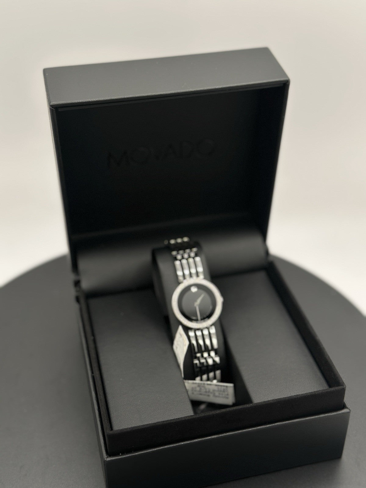 Movado Womens Watch 0607052 Esperanza Diamond Black Dial Swiss Quartz Steel 28mm