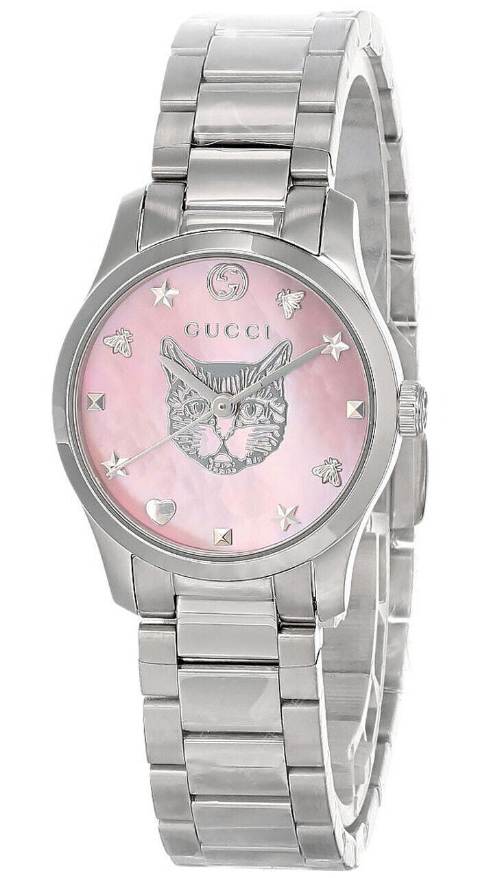 Gucci G-Timeless Women's Pink MOP Dial Stainless Steel Quartz Watch YA1265013
