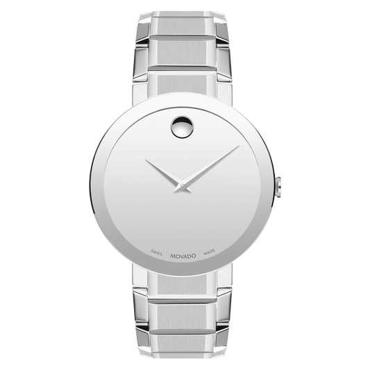 Movado Sapphire Silver Mirror Museum Dial Stainless Steel Men's Watch 0607178