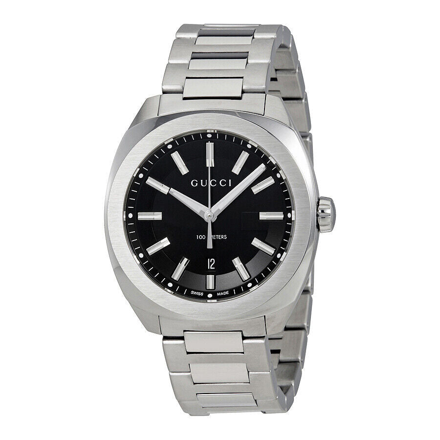 GUCCI GG2570 40MM QUARTZ STAINLESS STEEL BLK DIAL MEN'S WATCH YA142301 $1400